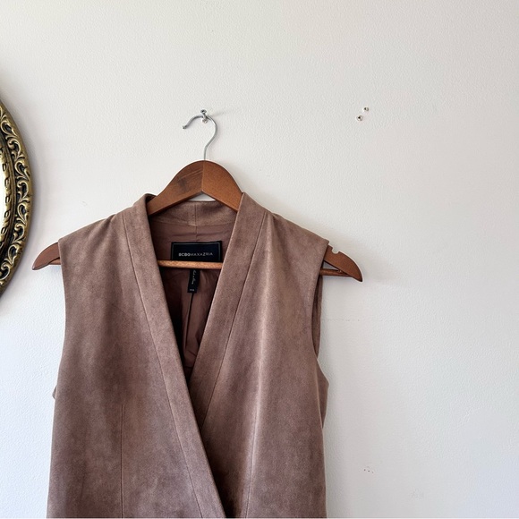 BCBG | Tan Caryn Faux Suede Wrap Dress - Picture 3 of 5